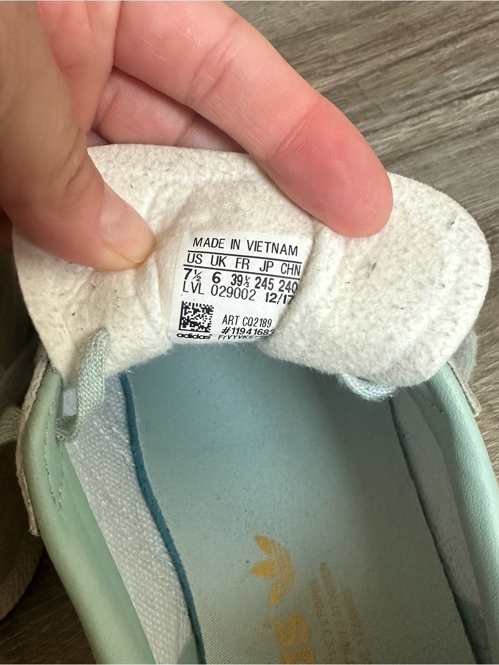Adidas Gazelle Sneakers, Mint Green Suede, 7.5 - Picture 6 of 7